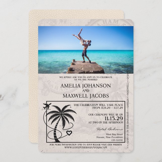Ivory Bahamas Passport Wedding Invitation (Front/Back)