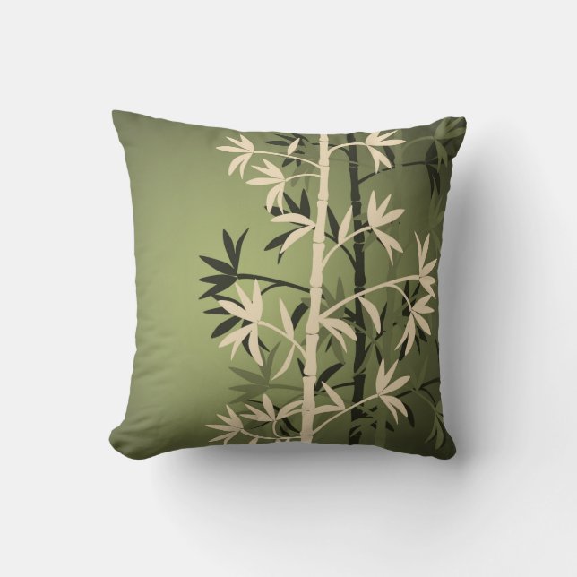 Ivory bamboo green throw pillow (Front)