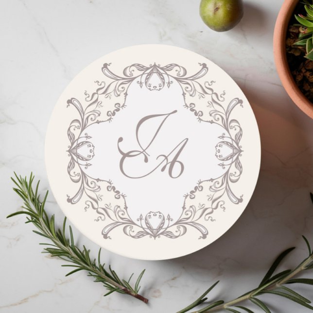 Ivory Baroque Monogram Wedding Coaster (Creator Uploaded)