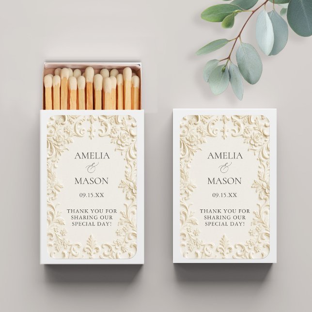 Ivory Baroque Scroll Wedding Favor Matchboxes   (Ivory Baroque Scroll Wedding Favor Matchboxes Shown in White)