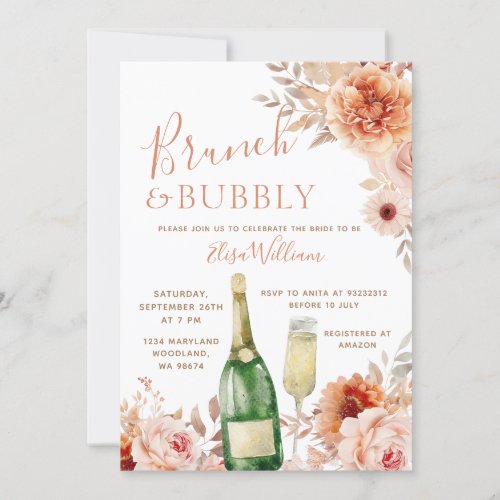 Ivory Beige Autumn Brunch  Bubbly Bridal Shower Invitation