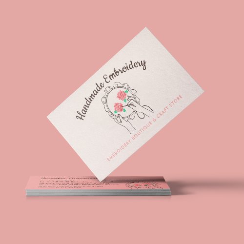 Ivory Beige Blush Handmade Hobby Craft Embroidery Business Card