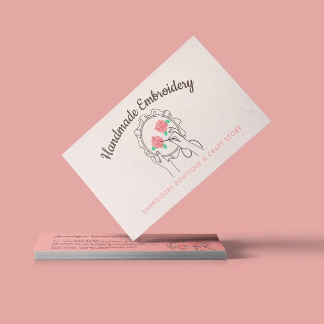 Ivory Beige Blush Handmade Hobby Craft Embroidery Business Card (Creator Uploaded)