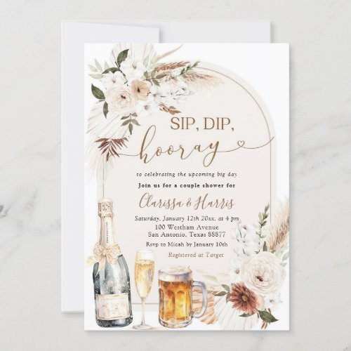 Ivory Beige Boho Sip Dip Hooray Couple Shower Invitation