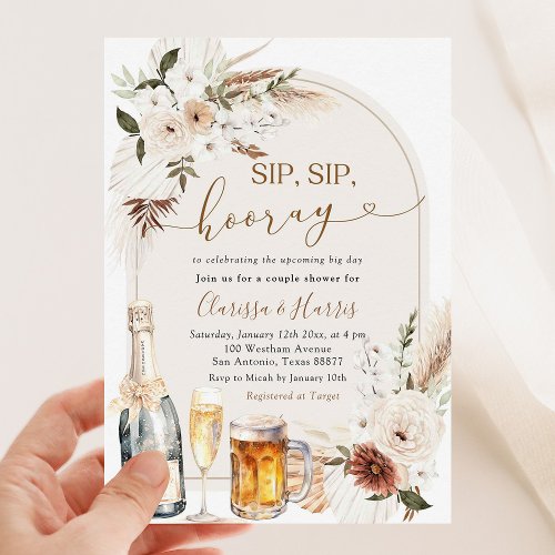 Ivory Beige Boho Sip Sip Hooray Couple Shower Invitation