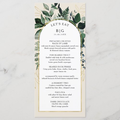 Ivory beige elegant Modern botanic arch wedding Me Menu