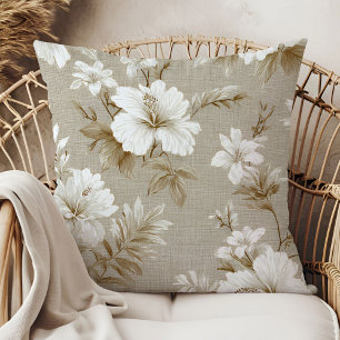 Ivory beige floral tropical soft earthy home decor throw pillow