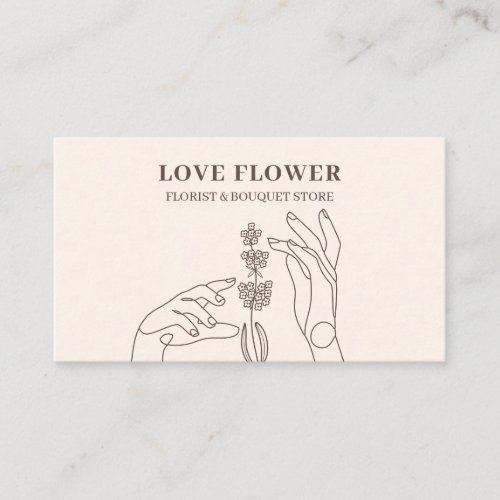Ivory Beige Florist Botanical Hands Hold Business Card