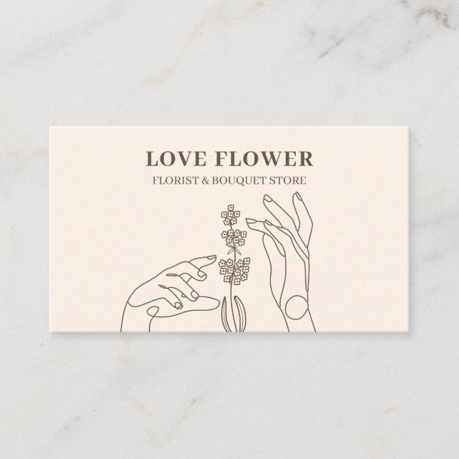 Ivory Beige Florist Botanical Hands Hold Business Card (Front)