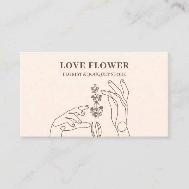 Ivory Beige Florist Botanical Hands Hold Business Card