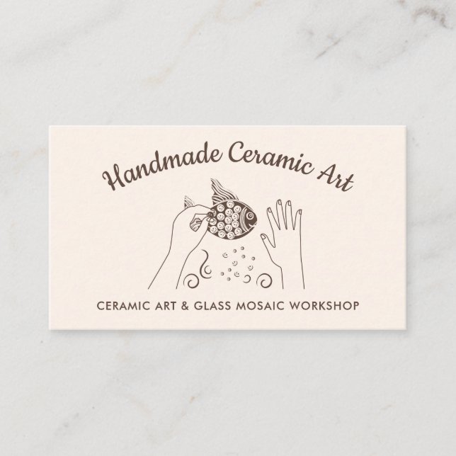 Ivory Beige Handmade Hobby Ceramic Fish Mosaic Business Card (Front)