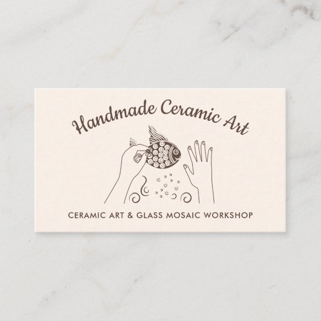 Ivory Beige Handmade Hobby Ceramic Fish Mosaic Business Card
