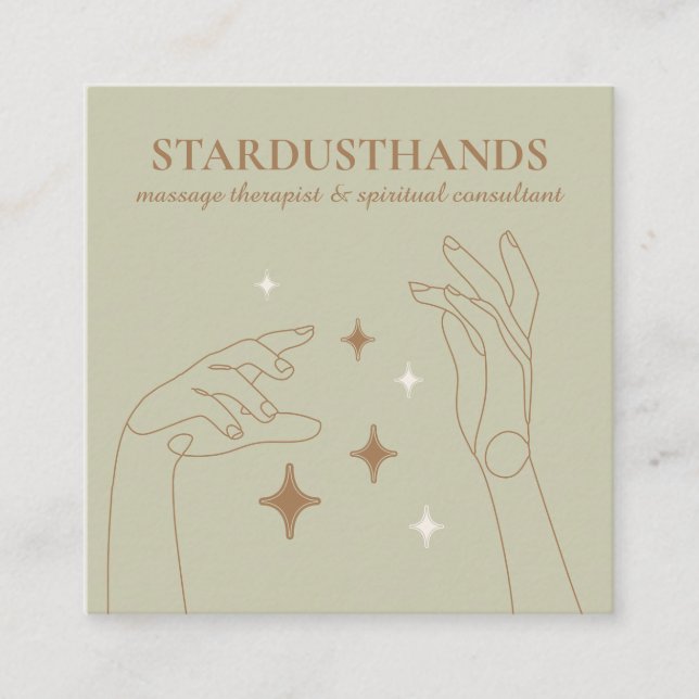 Ivory Beige Healing Energy Hands Therapy Massage Square Business Card (Front)