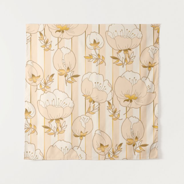 Ivory Beige: Luxury Floral Pattern. Tapestry (Front)