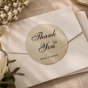 Ivory Beige Neutral Linen Style Thank You Wedding Classic Round Sticker