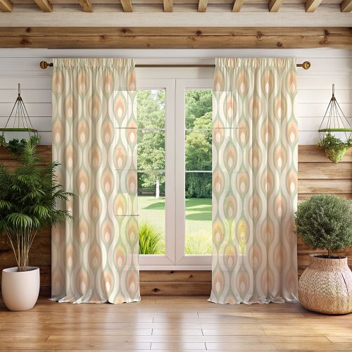 Ivory Beige Olive Sage Green Tan Ogee Wave Pattern Sheer Curtains