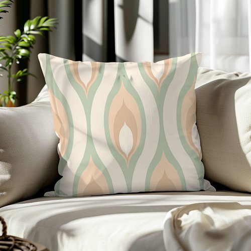 Ivory Beige Olive Sage Green Tan Ogee Wave Pattern Throw Pillow