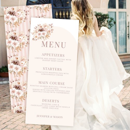 Ivory beige pampas boho wedding menu cards