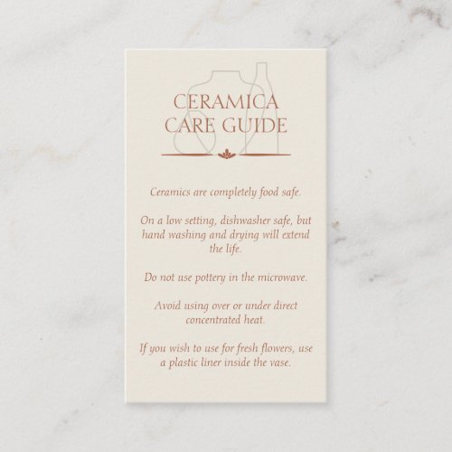 Ivory Beige Pottery Clay Ceramic Care Instructions Business Card