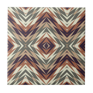 Ivory Beige Rust Brown Olive Green Ethnic Art Ceramic Tile
