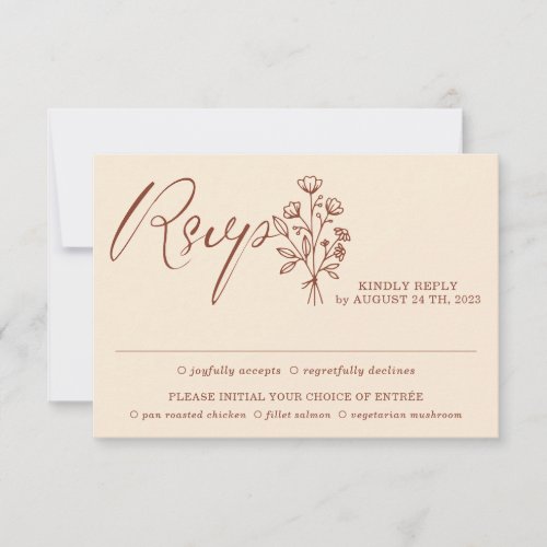 Ivory Beige Terracotta Boho Minimalist Botanicals RSVP Card