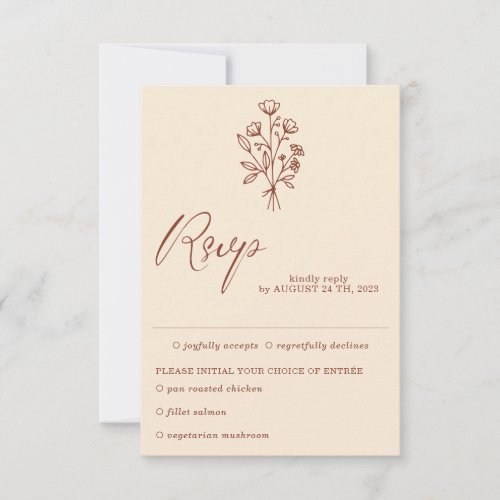 Ivory Beige Terracotta Botanical Meal Choice RSVP Card