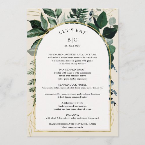 Ivory Beige watercolor greenery with Arched Menu