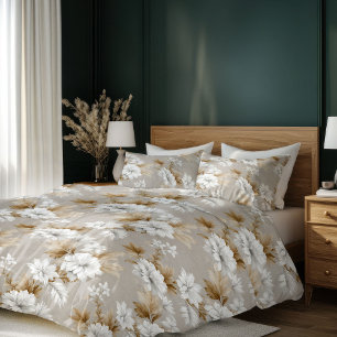 Ivory Beige White Flowers Earthy Duvet Cover