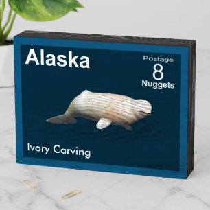 Ivory Beluga - Alaska Postage Wooden Box Sign