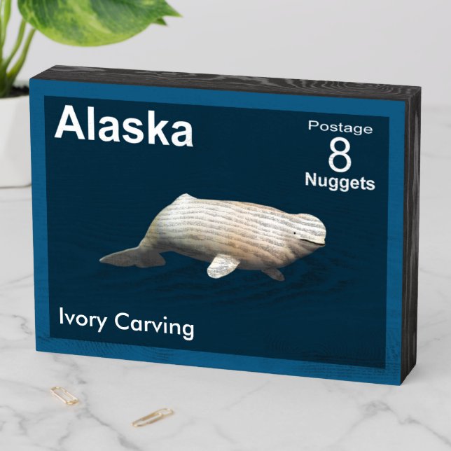 Ivory Beluga - Alaska Postage Wooden Box Sign (In Situ Horizontal)