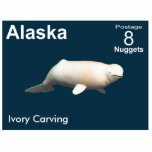 Ivory Beluga Whale - Alaska Postage Statuette<br><div class="desc">Another in the series of postage stamps for the notional independent nation of Alaska. Features a digital rendering of an beluga whale carved from mammoth ivory. The carving of ivory is a traditional craft of Alaska Natives. White is the predominant color in this image on a dark blue-green background. Text...</div>