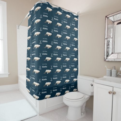 Ivory Beluga Whale Stamp Shower Curtain