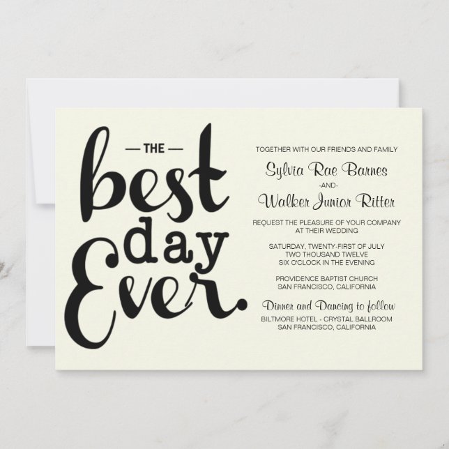 Ivory - Best Day Ever - Wedding Invitation (Front)