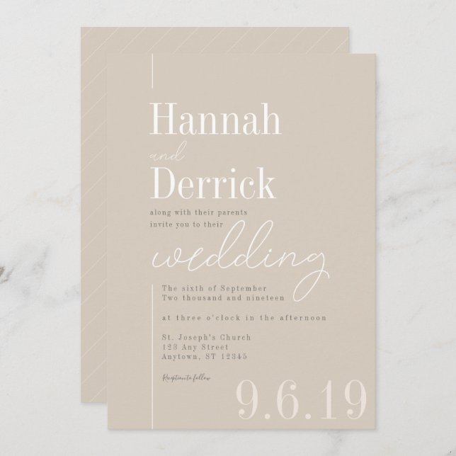 Ivory Biege Simple Modern Typography Wedding Invitation (Front/Back)