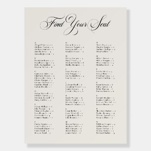 Ivory Black Alphabetical Wedding Seating Chart Foam Board