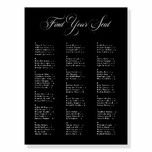 Ivory Black Alphabetical Wedding Seating Chart Foam Board