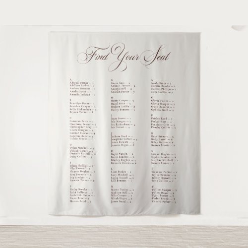 Ivory Black Alphabetical Wedding Seating Chart Tapestry