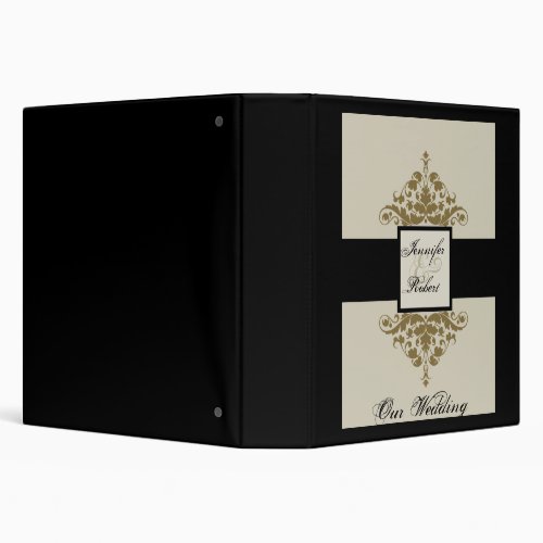 Ivory Black and Gold Damask Wedding Album 3 Ring Binder