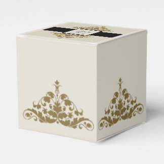 Ivory Black and Gold Damask Wedding Favor Box