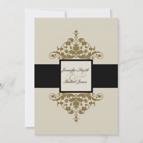 Ivory Black and Gold Damask Wedding Invitation