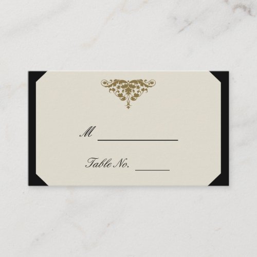 Ivory Black and Gold Damask Wedding Place Cards Business Card Template