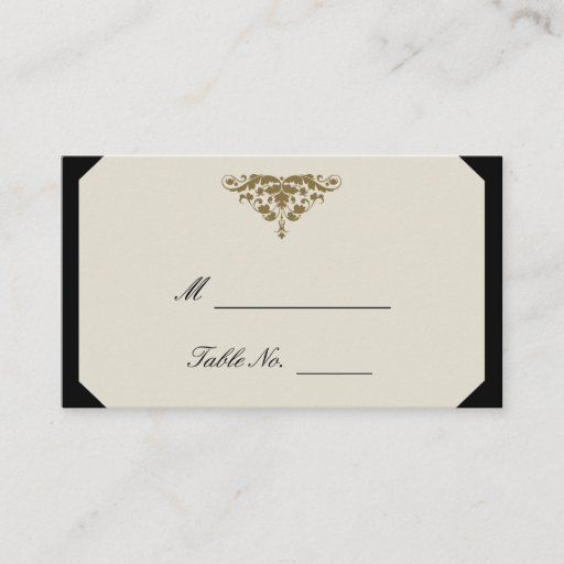 Customizable Ivory Black and Gold Damask Wedding Place Cards Business Card Template