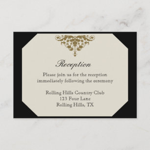 Ivory Black and Gold Damask Wedding Reception Enclosure Card