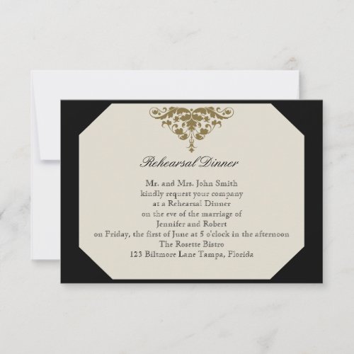 Ivory Black and Gold Damask Wedding Rehearsal Custom Invites