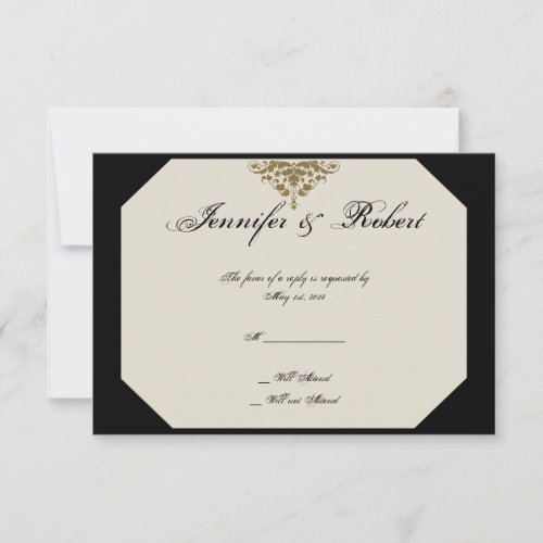 Ivory Black and Gold Damask Wedding Response Card