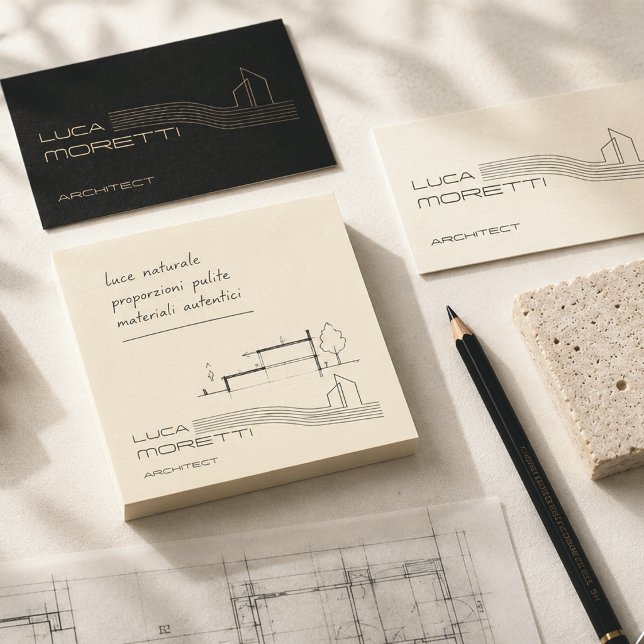 Ivory Black Architect Luxury Minimal Branded Post-it Notes (This custom post it note compliments perfectly your business cards!)