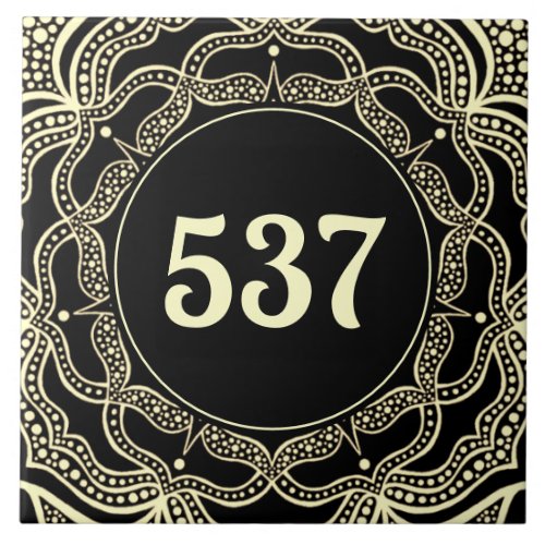  Ivory  Black Boho Decorative House Number Plaque Ceramic Tile