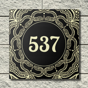  Ivory & Black Boho Decorative House Number Plaque Ceramic Tile