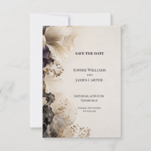 Ivory Black Gold Abstract Floral Wedding Save The Date