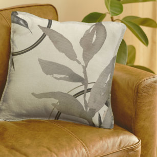Ivory Black & Gold Hummingbird & Watercolor Leaves Throw Pillow